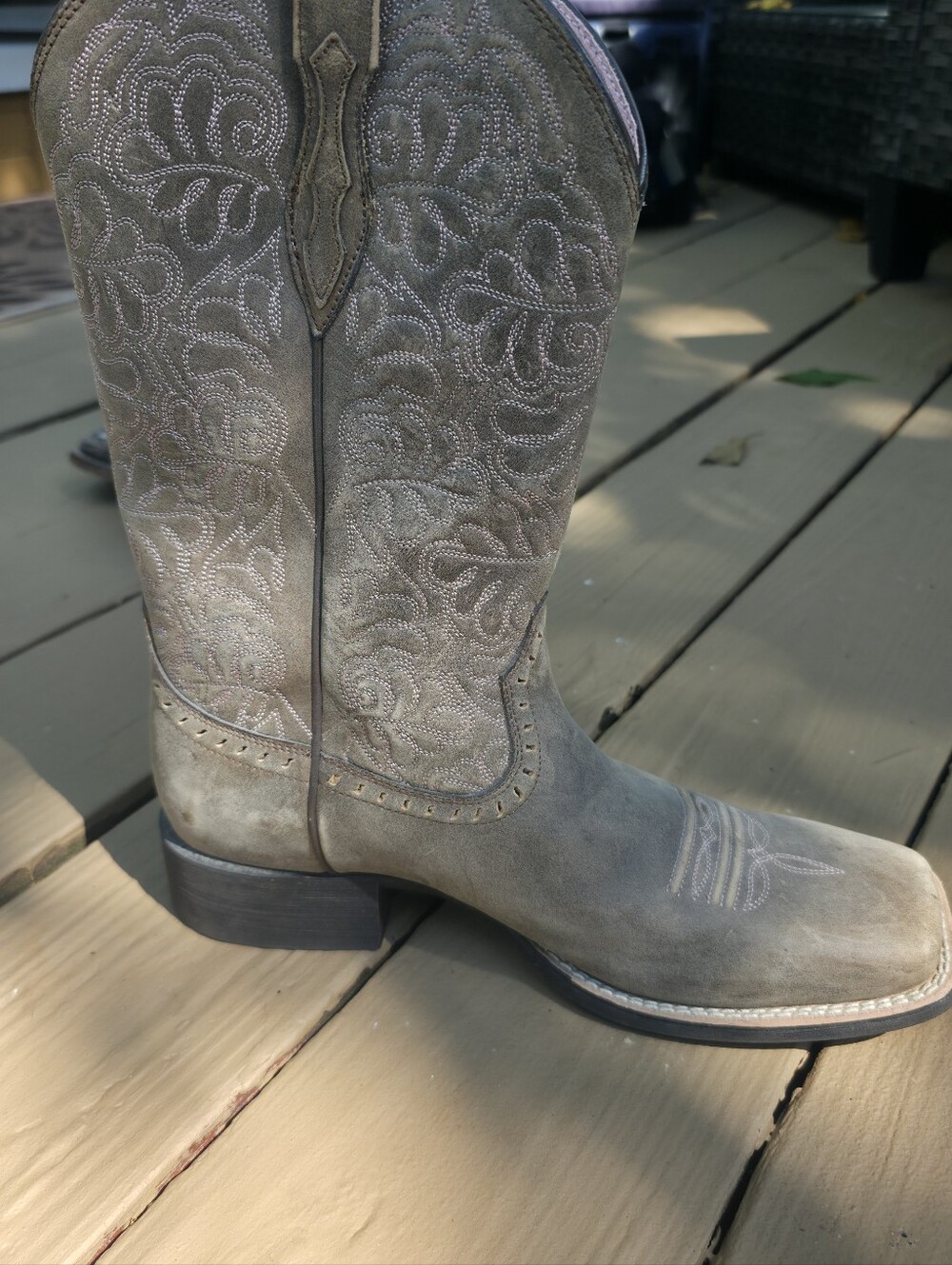 Ariat Taupe Embroidered Suede Western Ankle Boots - Picture 6 of 7
